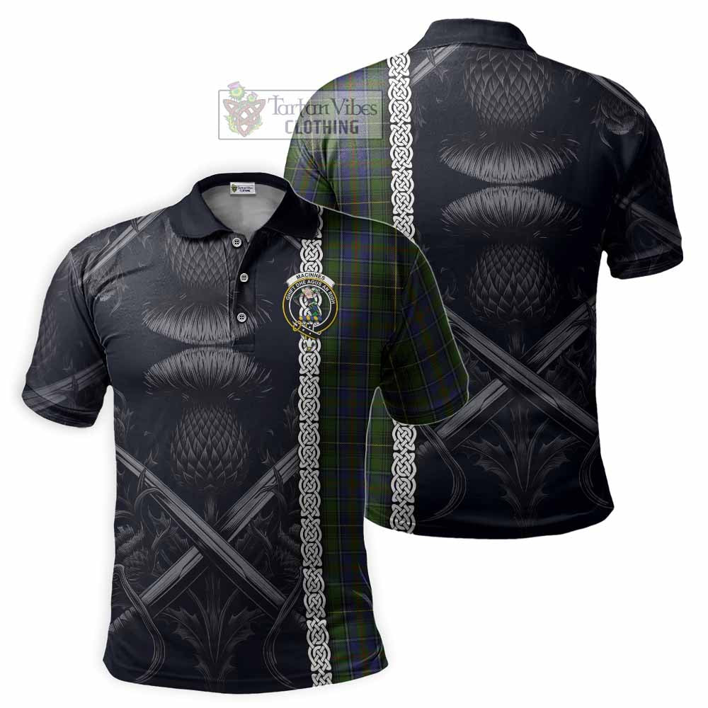 Tartan Vibes Clothing MacInnes (McInnes) Tartan Polo Shirt with Family Crest Cross Sword Thistle Celtic Vibes