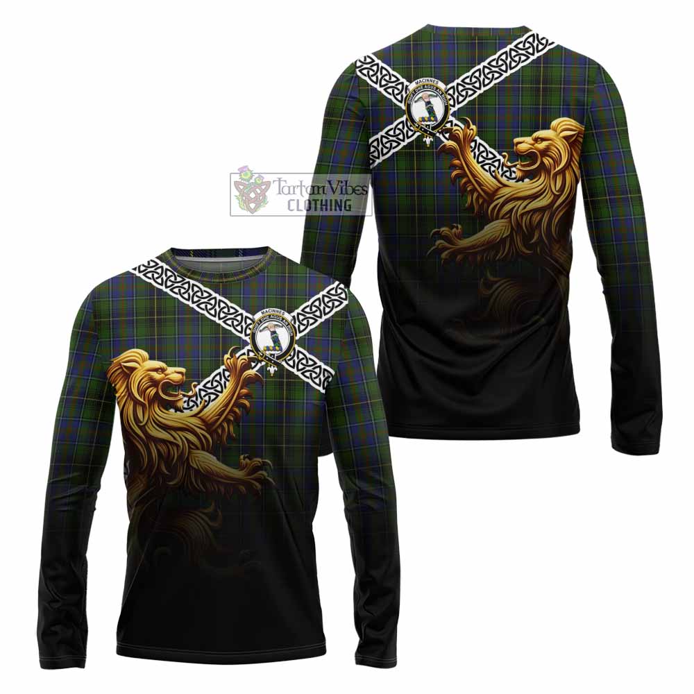 Tartan Vibes Clothing MacInnes (McInnes) Crest Tartan Long Sleeve T-Shirt with Golden Lion Emblem Celtic Style