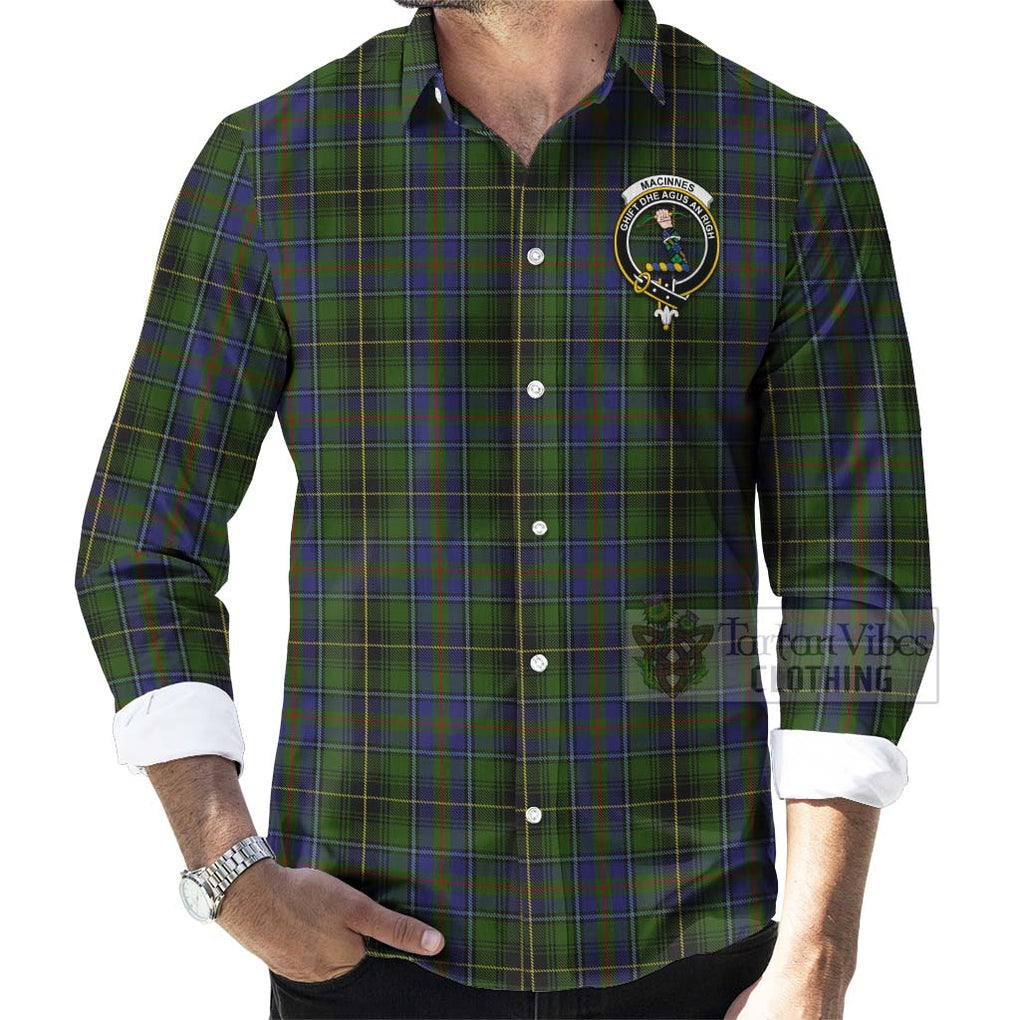 Tartan Vibes Clothing MacInnes (McInnes) Tartan Long Sleeve Button Shirt with Family Crest Celtic Skull Style