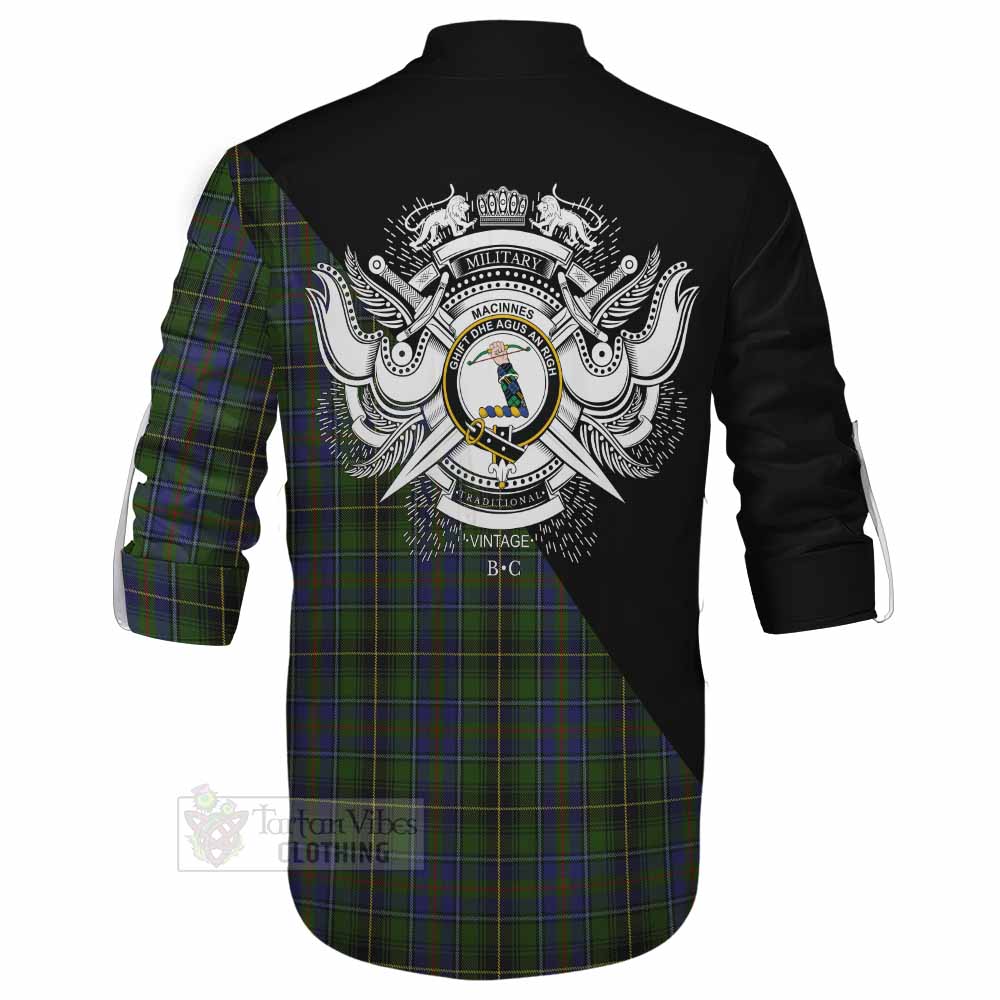 Tartan Vibes Clothing MacInnes (McInnes) Tartan Ghillie Kilt Shirt with Family Crest and Military Logo Style