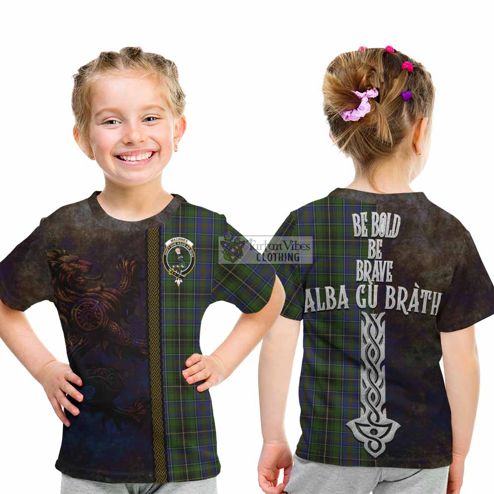 Tartan Vibes Clothing MacInnes (McInnes) Tartan Family Crest Kid T-Shirt Alba Gu Brath Be Brave Lion Ancient Style