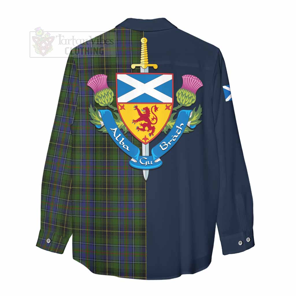 Tartan Vibes Clothing MacInnes (McInnes) Tartan Women's Casual Shirt Alba with Scottish Lion Royal Arm Half Style