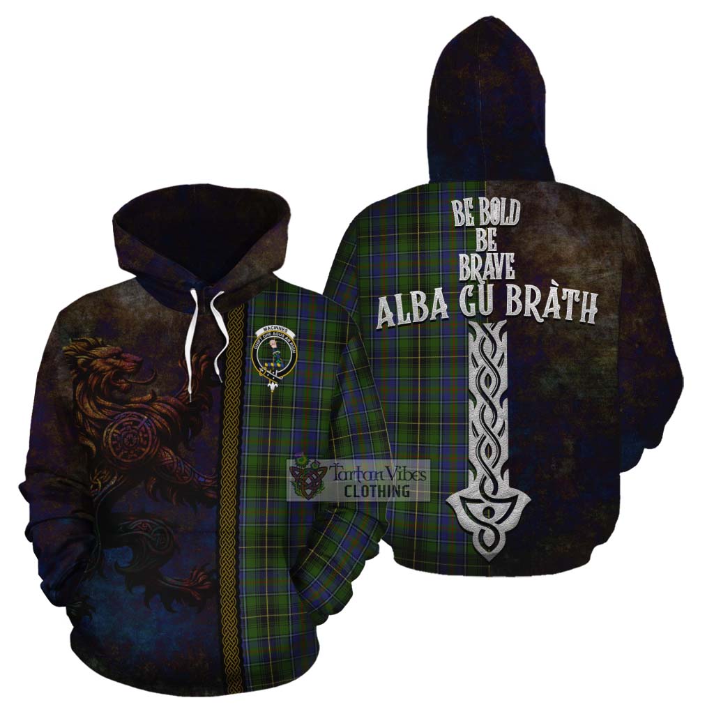Tartan Vibes Clothing MacInnes (McInnes) Tartan Family Crest Cotton Hoodie Alba Gu Brath Be Brave Lion Ancient Style