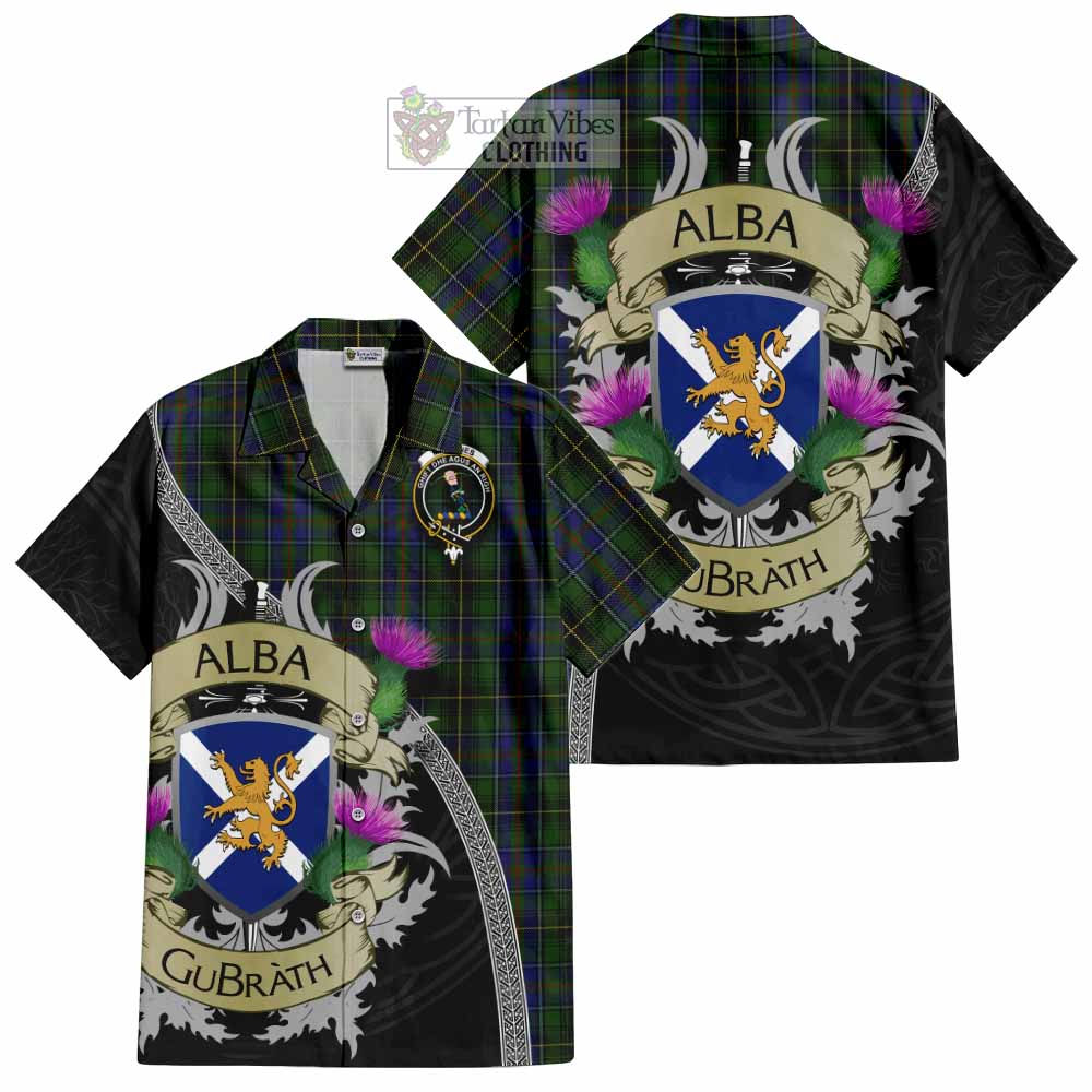 Tartan Vibes Clothing MacInnes (McInnes) Tartan Family Crest Short Sleeve Button Shirt Lion Rampant Royal Thistle Shield Celtic Inspired