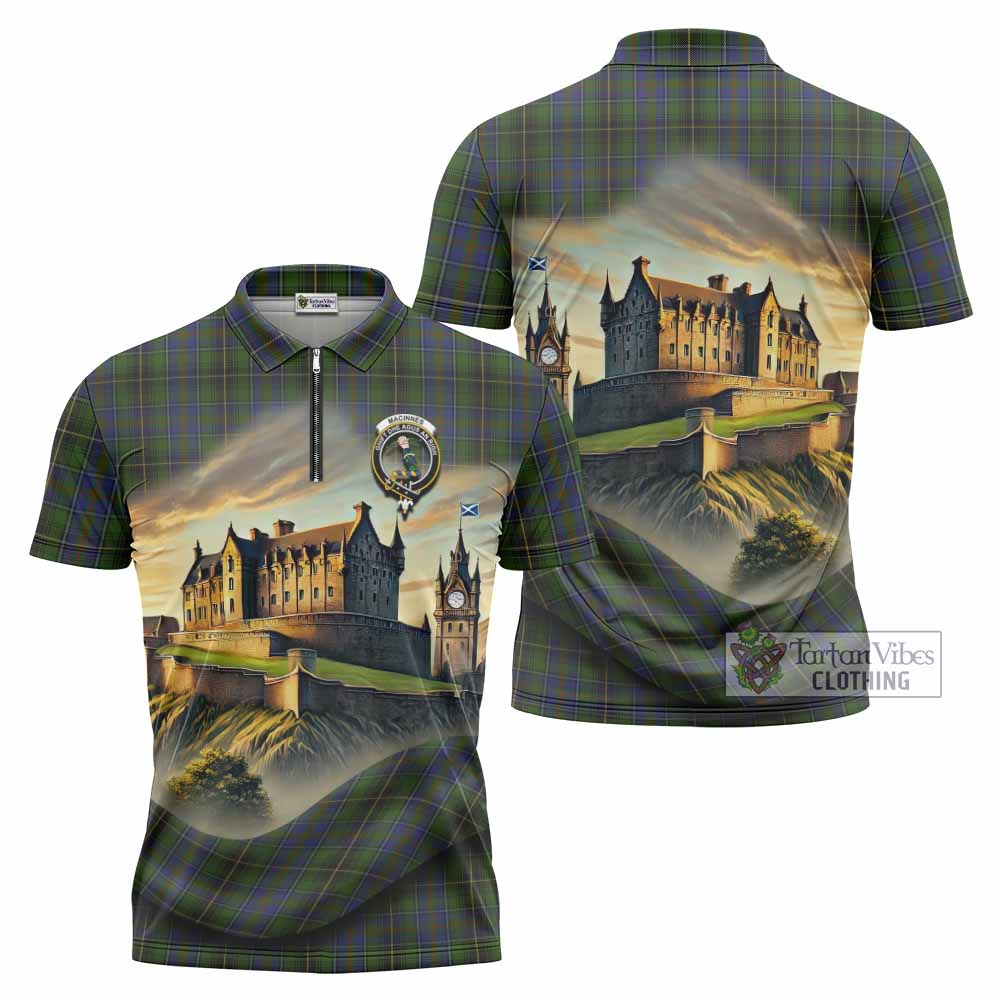 Tartan Vibes Clothing MacInnes (McInnes) Tartan Family Crest Zipper Polo Shirt with Scottish Ancient Castle Stype