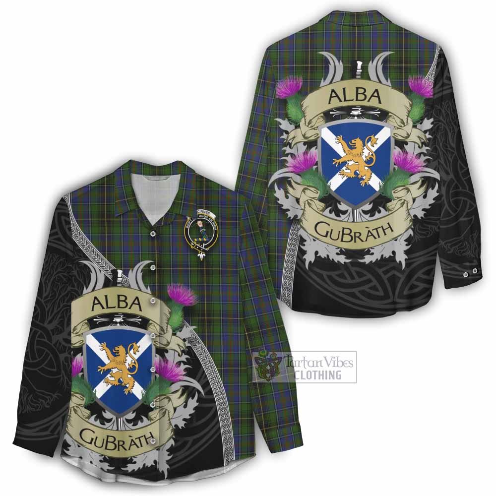 Tartan Vibes Clothing MacInnes (McInnes) Tartan Family Crest Women's Casual Shirt Lion Rampant Royal Thistle Shield Celtic Inspired