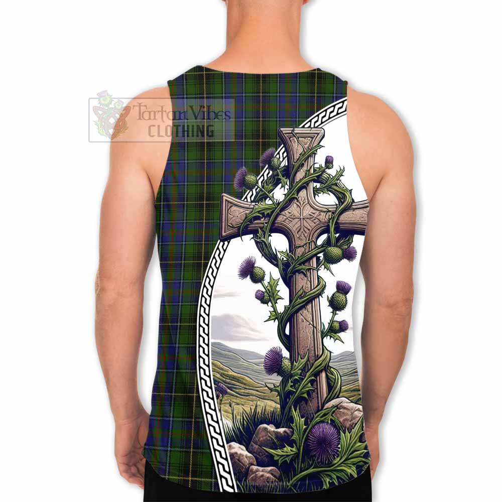 Tartan Vibes Clothing MacInnes (McInnes) Tartan Men's Tank Top with Family Crest and St. Andrew's Cross Accented by Thistle Vines