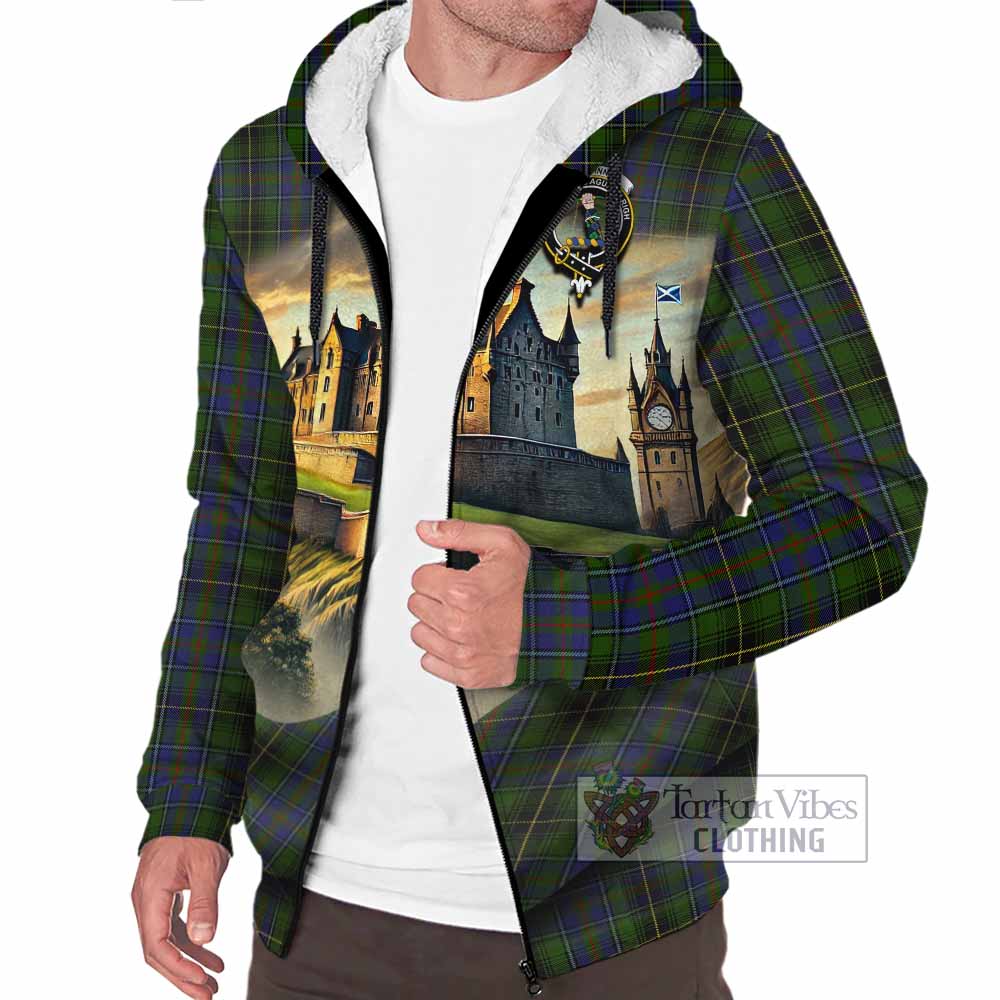 Tartan Vibes Clothing MacInnes (McInnes) Tartan Family Crest Sherpa Hoodie with Scottish Ancient Castle Style