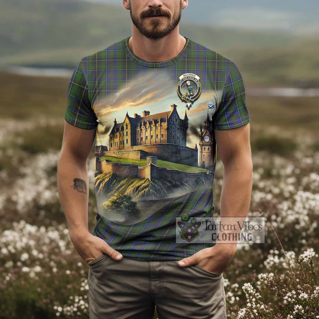 Tartan Vibes Clothing MacInnes (McInnes) Tartan Family Crest T-Shirt with Scottish Ancient Castle Stype