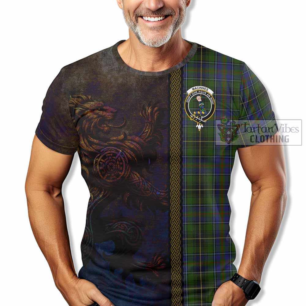 Tartan Vibes Clothing MacInnes (McInnes) Tartan Family Crest T-Shirt Alba Gu Brath Be Brave Lion Ancient Style