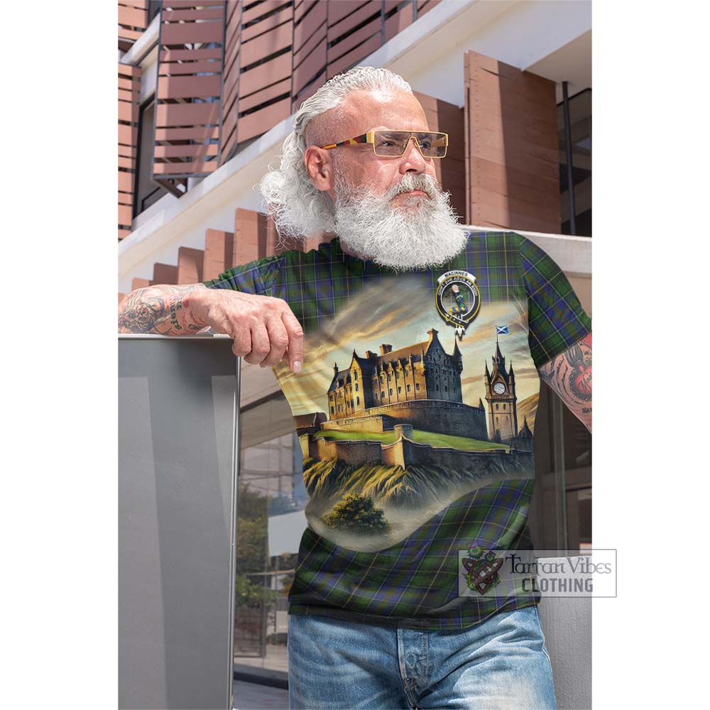 Tartan Vibes Clothing MacInnes (McInnes) Tartan Family Crest Cotton T-shirt with Scottish Ancient Castle Style