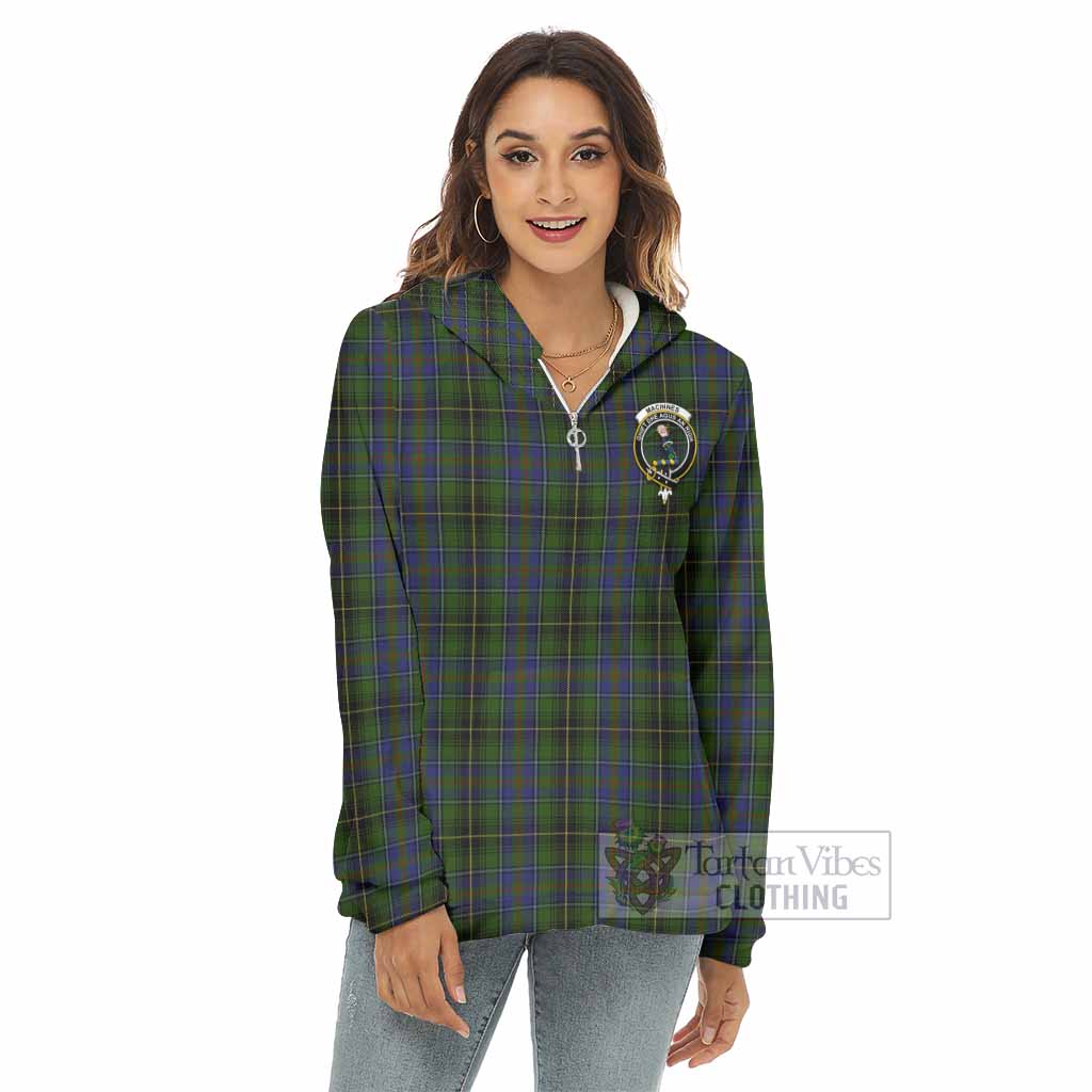 Tartan Vibes Clothing MacInnes (McInnes) Tartan Crest Women's Borg  Half Zip Fleece Hoodie