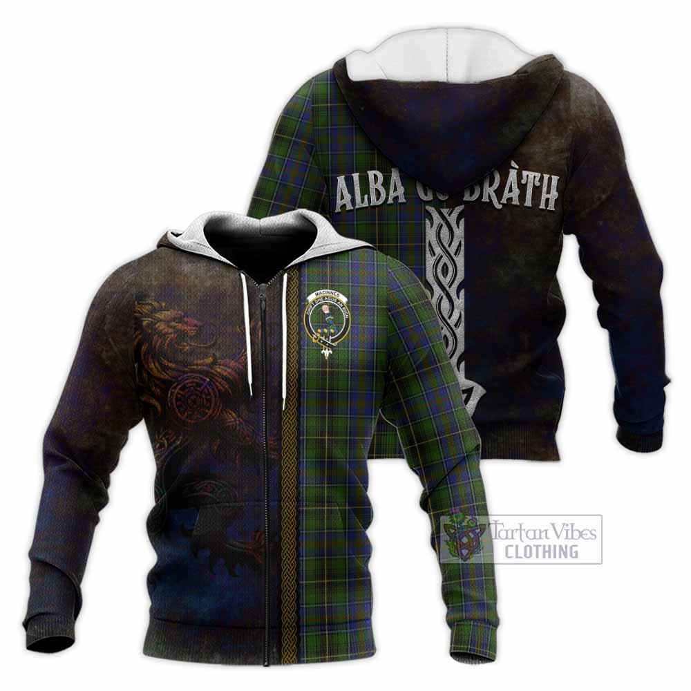 Tartan Vibes Clothing MacInnes (McInnes) Tartan Family Crest Knitted Hoodie Alba Gu Brath Be Brave Lion Ancient Style