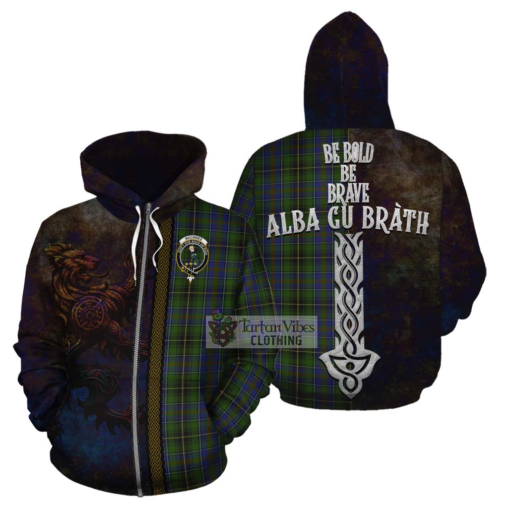 Tartan Vibes Clothing MacInnes (McInnes) Tartan Family Crest Cotton Hoodie Alba Gu Brath Be Brave Lion Ancient Style