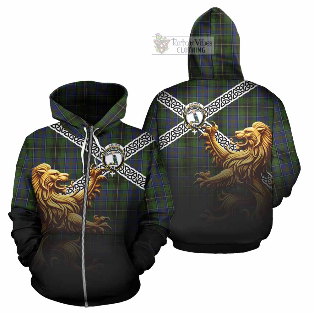 Tartan Vibes Clothing MacInnes (McInnes) Crest Tartan Hoodie with Golden Lion Emblem Celtic Style