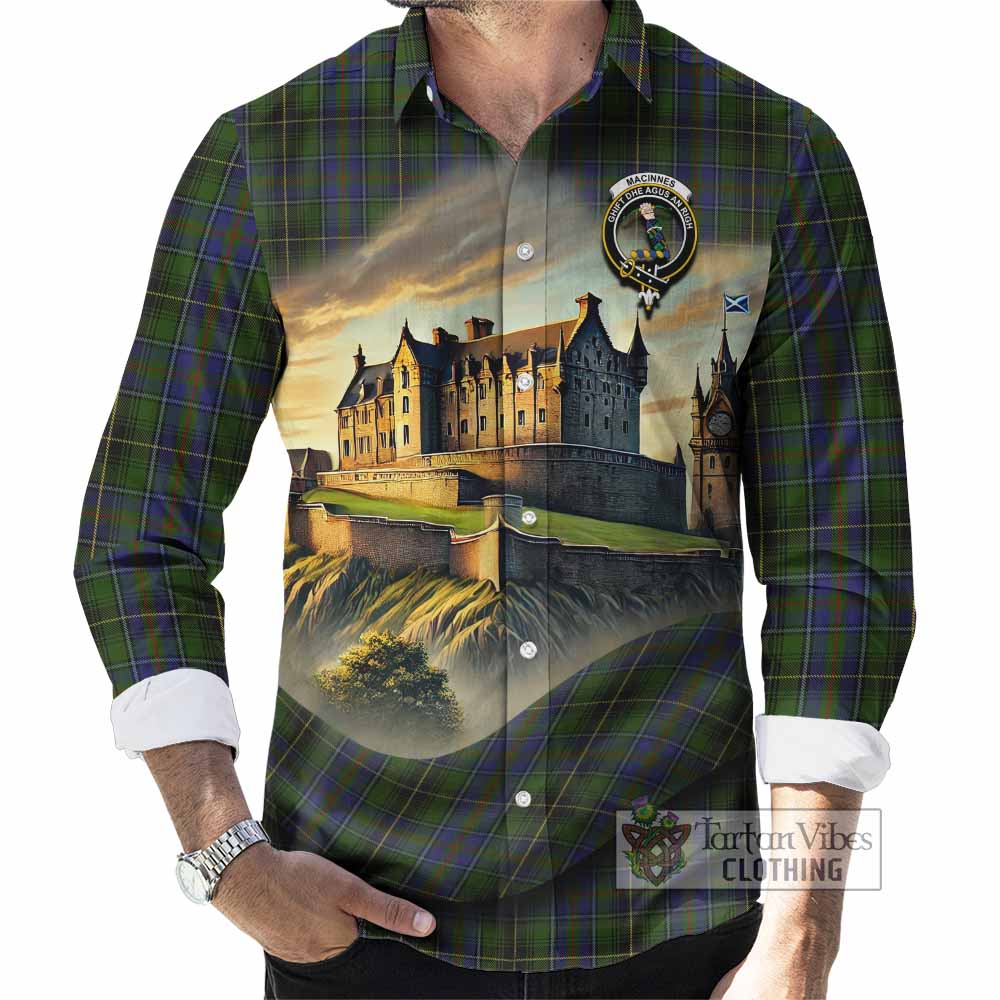 Tartan Vibes Clothing MacInnes (McInnes) Tartan Family Crest Long Sleeve Button Shirt with Scottish Ancient Castle Style