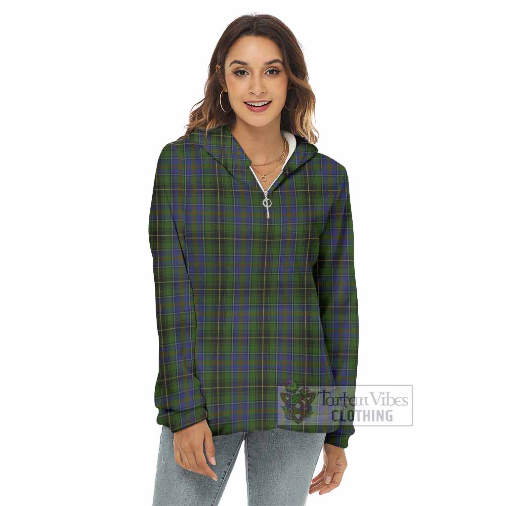 Tartan Vibes Clothing MacInnes (McInnes) Tartan Women's Borg  Half Zip Fleece Hoodie