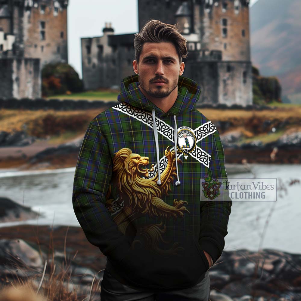 Tartan Vibes Clothing MacInnes (McInnes) Crest Tartan Cotton Hoodie with Golden Lion Emblem Celtic Style