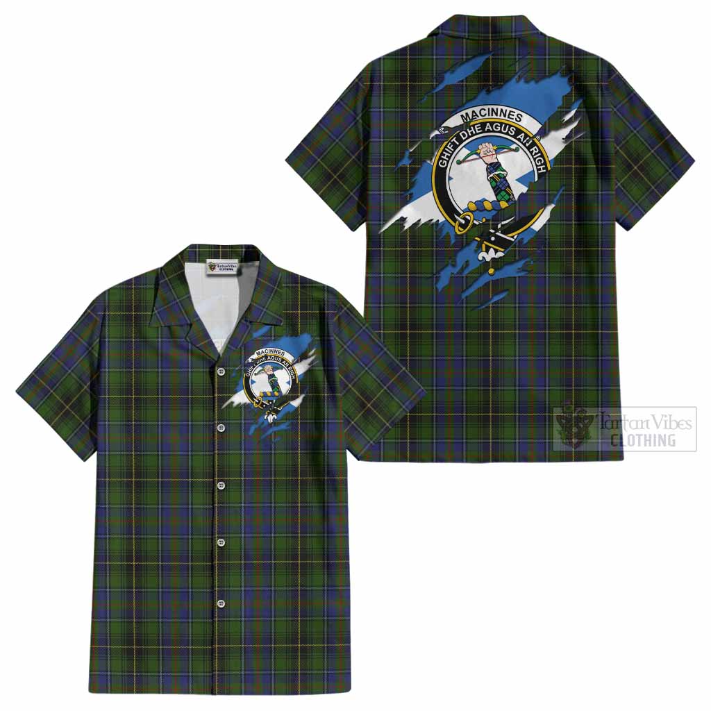 MacInnes (McInnes) Clan Crest In Me Tartan Cotton Hawaiian Shirt Scotland Flag Style