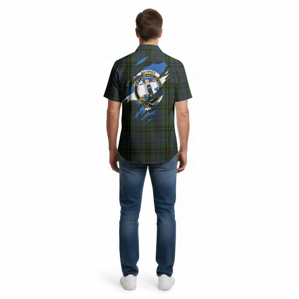 MacInnes (McInnes) Clan Crest In Me Tartan Cotton Hawaiian Shirt Scotland Flag Style