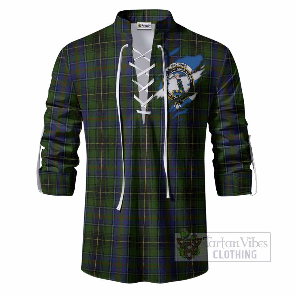 MacInnes (McInnes) Clan Crest In Me Tartan Ghillie Shirt Scotland Flag Style