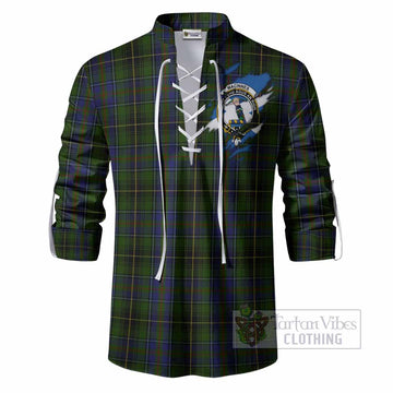 MacInnes (McInnes) Clan Crest In Me Tartan Ghillie Shirt Scotland Flag Style