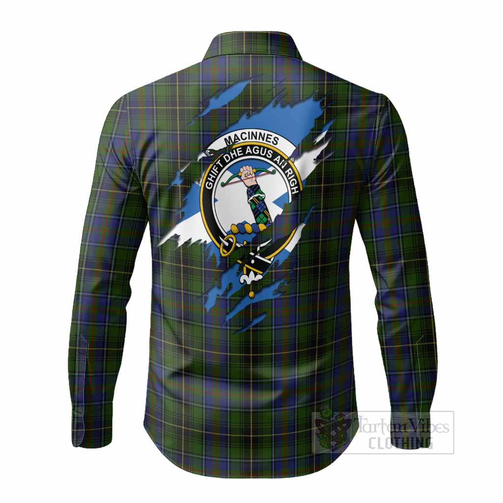 MacInnes (McInnes) Clan Crest In Me Tartan Long Sleeve Button Shirts Scotland Flag Style