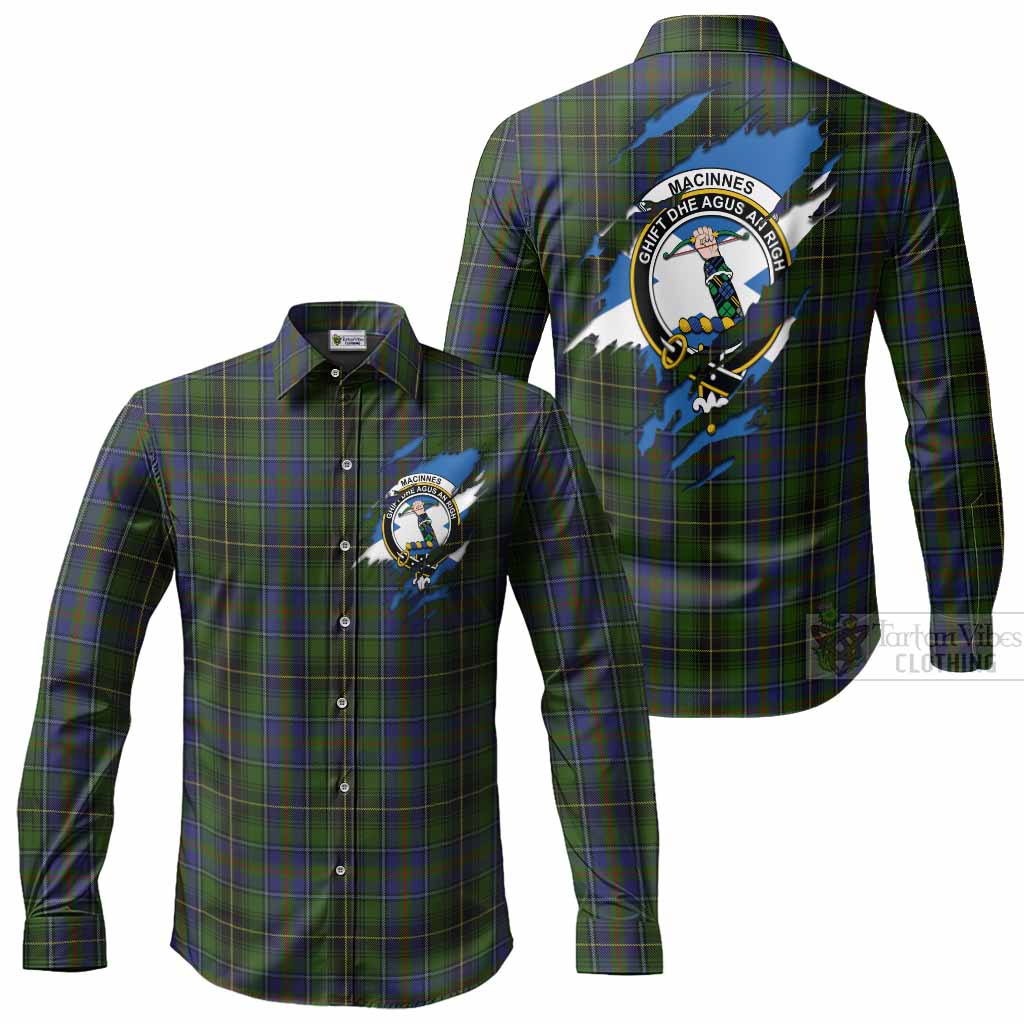 MacInnes (McInnes) Clan Crest In Me Tartan Long Sleeve Button Shirts Scotland Flag Style