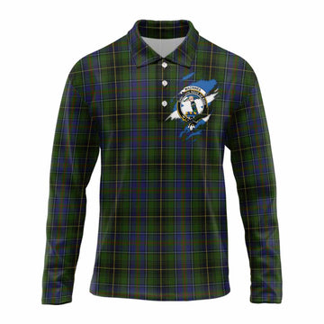 MacInnes (McInnes) Clan Crest In Me Tartan Long Sleeve Polo Shirt Scotland Flag Style
