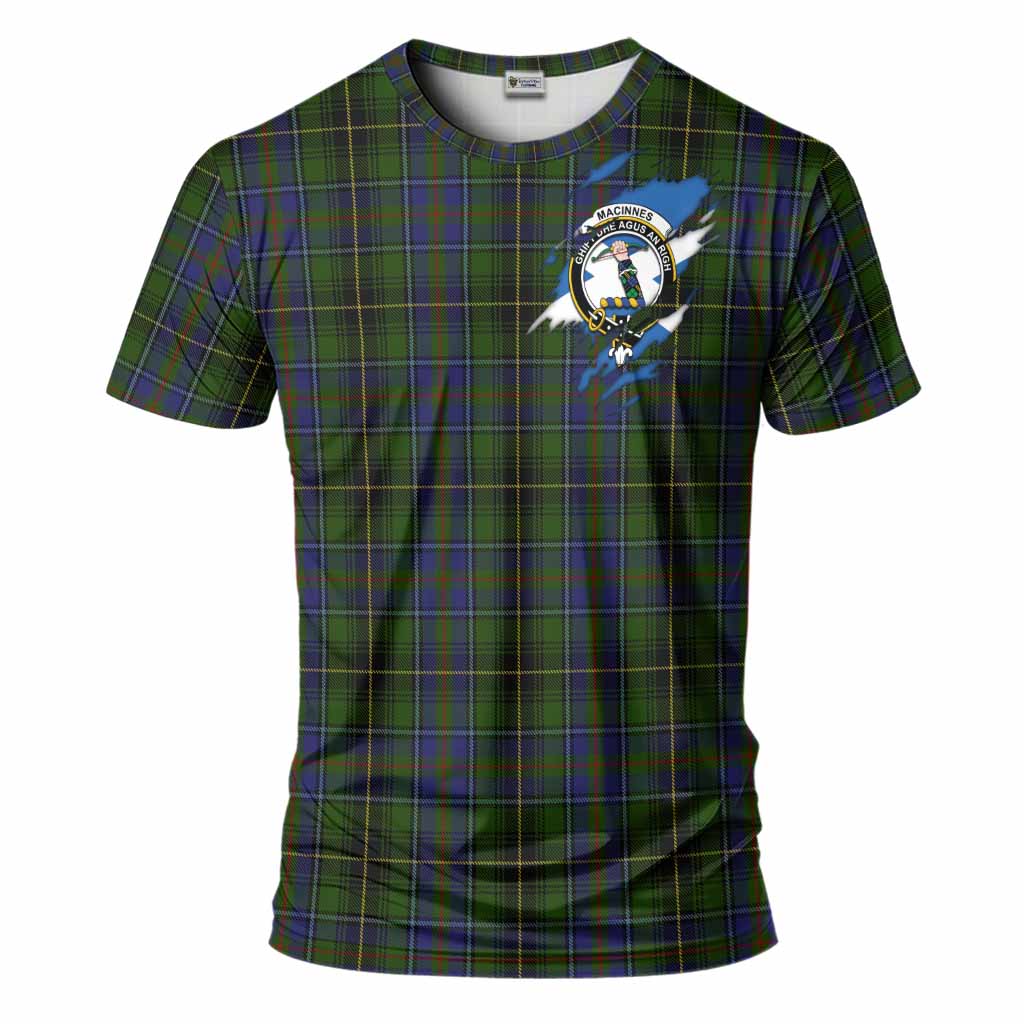 MacInnes (McInnes) Clan Crest In Me Tartan T-Shirt Scotland Flag Style