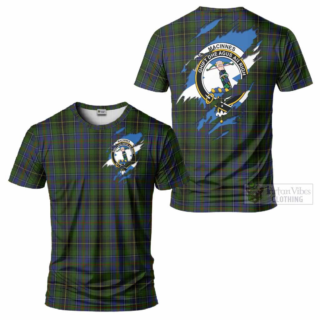 MacInnes (McInnes) Clan Crest In Me Tartan T-Shirt Scotland Flag Style