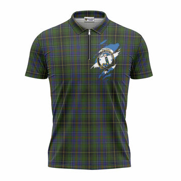 MacInnes (McInnes) Clan Crest In Me Tartan Zipper Polo Shirt Scotland Flag Style