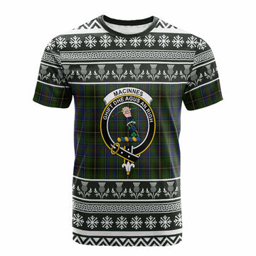 MacInnes (McInnes) Clan Tartan Christmas Cotton T-shirt with Family Crest