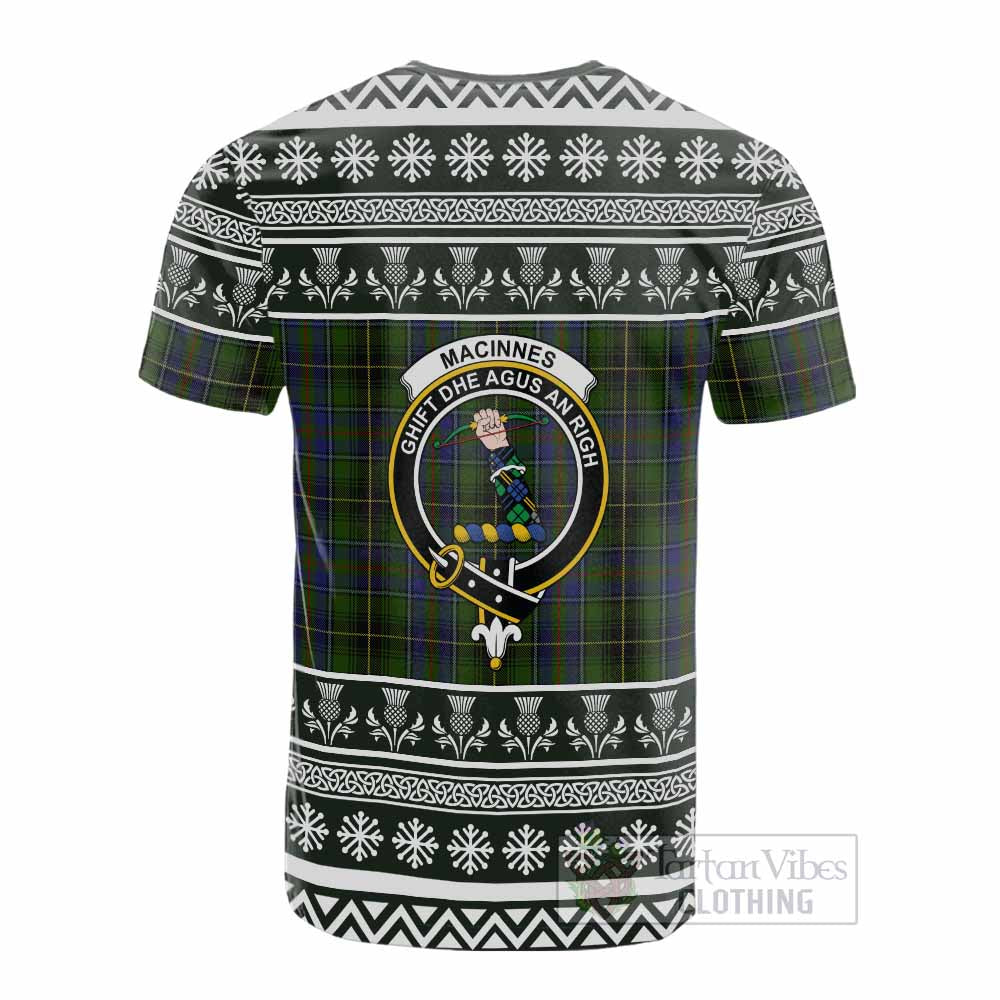 MacInnes (McInnes) Clan Tartan Christmas Cotton T-shirt with Family Crest - Tartan Vibes Clothing
