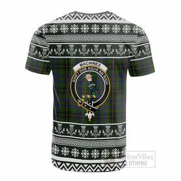 MacInnes (McInnes) Clan Tartan Christmas Cotton T-shirt with Family Crest