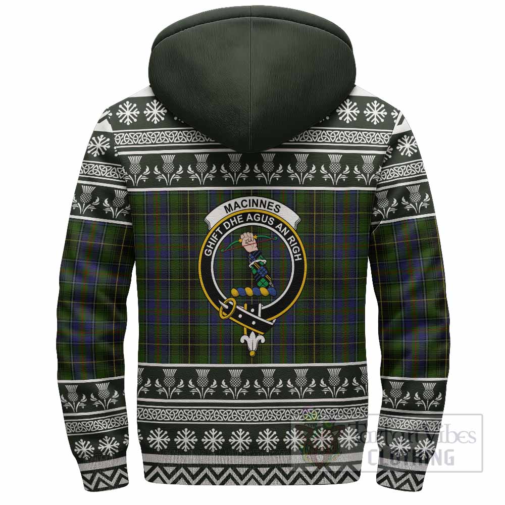 MacInnes (McInnes) Clan Tartan Christmas Fleece Hoodie with Family Crest - Tartan Vibes Clothing