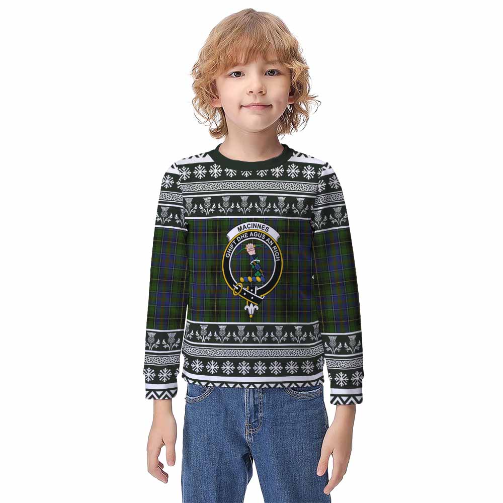MacInnes (McInnes) Clan Tartan Christmas Kid Ugly Sweatshirt with Family Crest - Tartan Vibes Clothing