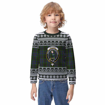 MacInnes (McInnes) Clan Tartan Christmas Kid Ugly Sweatshirt with Family Crest