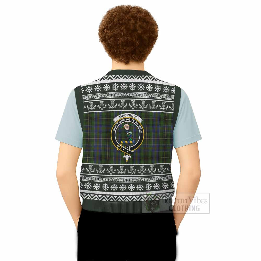 MacInnes (McInnes) Clan Tartan Christmas Knitted V-Neck Vest with Family Crest - Tartan Vibes Clothing
