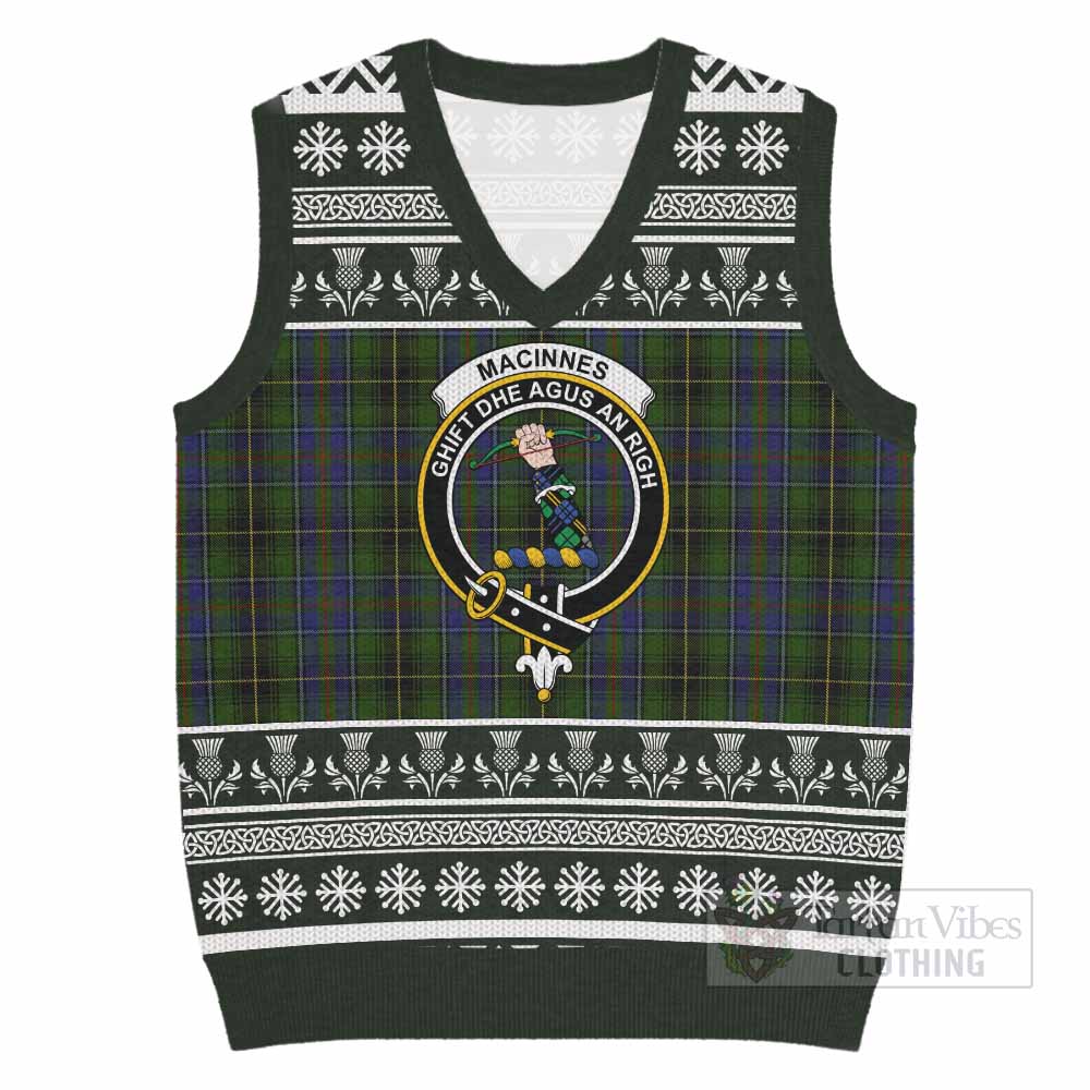 MacInnes (McInnes) Clan Tartan Christmas Knitted V-Neck Vest with Family Crest - Tartan Vibes Clothing