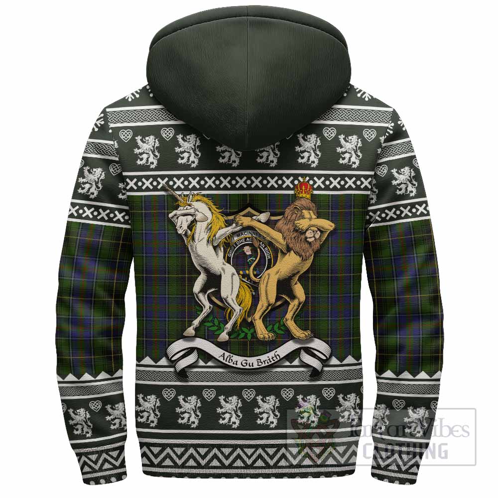 MacInnes (McInnes) Clan Tartan Crest Christmas Fleece Hoodie Coat of Arms Funny Style - Tartan Vibes Clothing