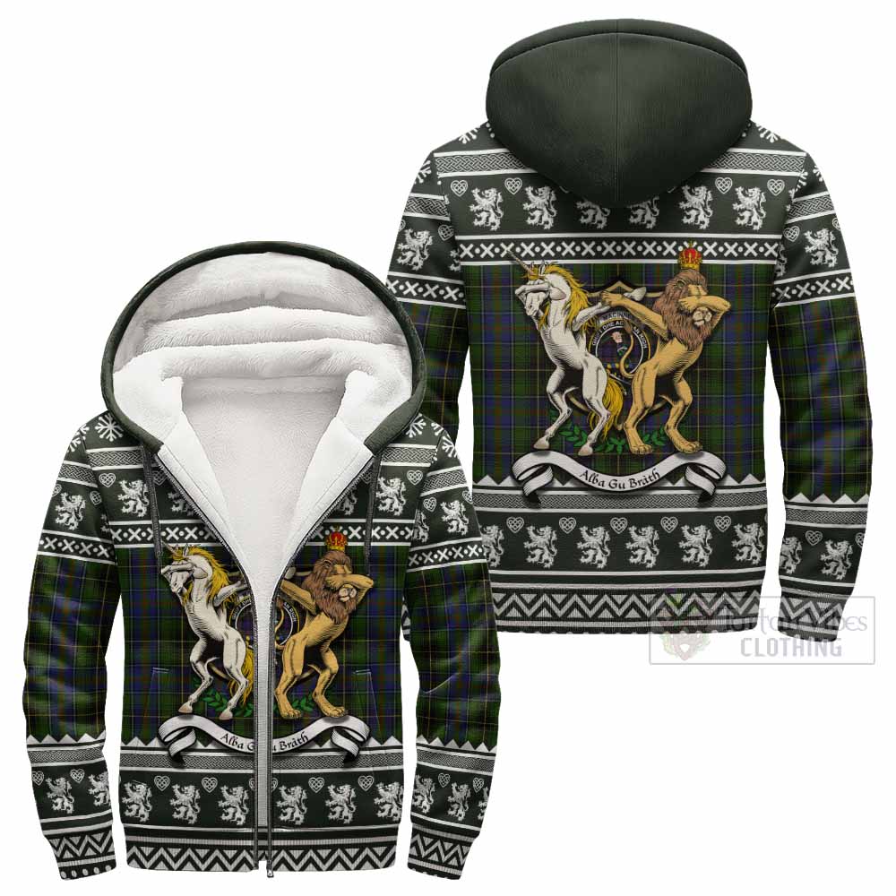 MacInnes (McInnes) Clan Tartan Crest Christmas Fleece Hoodie Coat of Arms Funny Style - Tartan Vibes Clothing