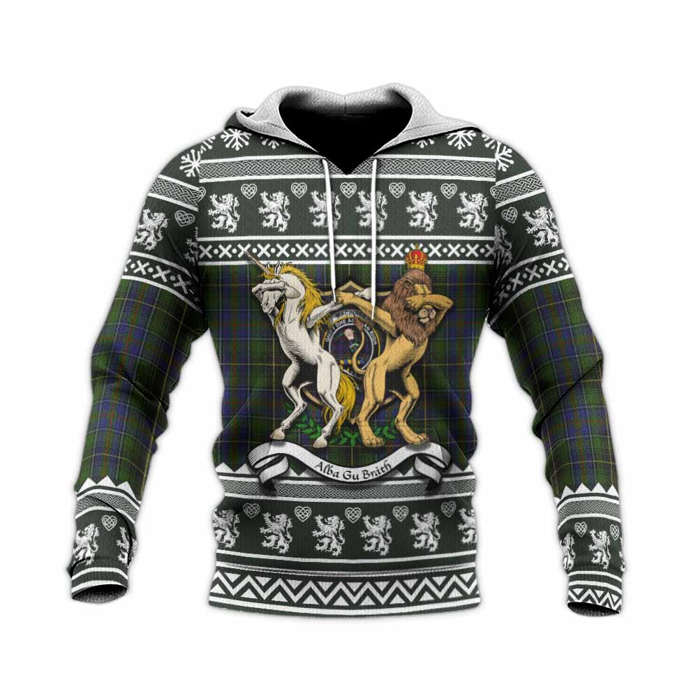 MacInnes (McInnes) Clan Tartan Crest Christmas Knitted Hoodie Coat of Arms Funny Style - Tartan Vibes Clothing