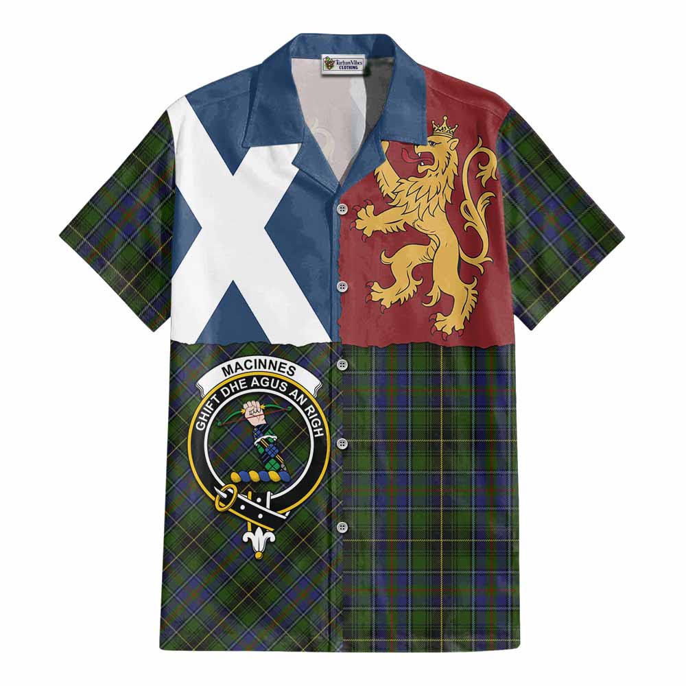 MacInnes (McInnes) Crest Tartan Cotton Hawaiian Shirt with Lion Rampant Saltire Style - Tartan Vibes Clothing