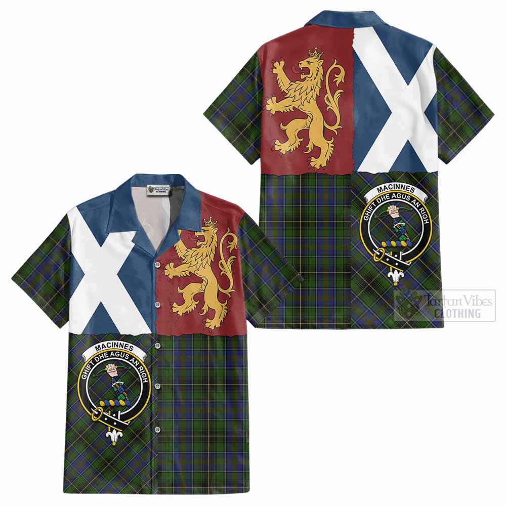MacInnes (McInnes) Crest Tartan Cotton Hawaiian Shirt with Lion Rampant Saltire Style - Tartan Vibes Clothing