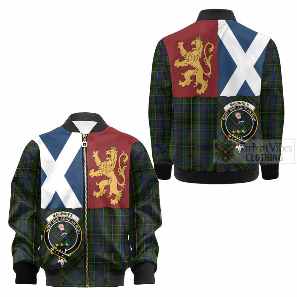 MacInnes (McInnes) Crest Tartan Kid Bomber Jacket with Lion Rampant Saltire Style - Tartan Vibes Clothing