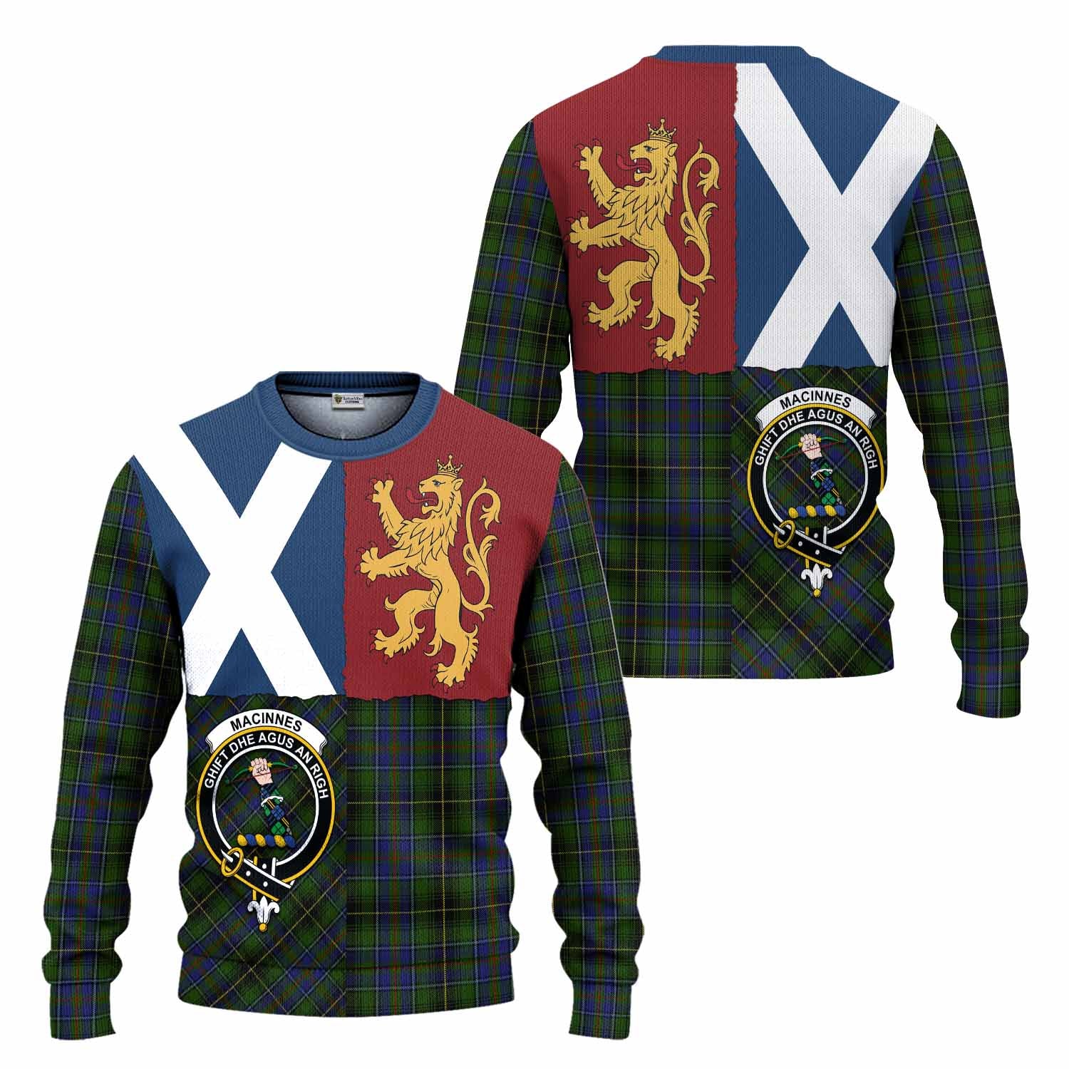 MacInnes (McInnes) Crest Tartan Knitted Sweater with Lion Rampant Saltire Style