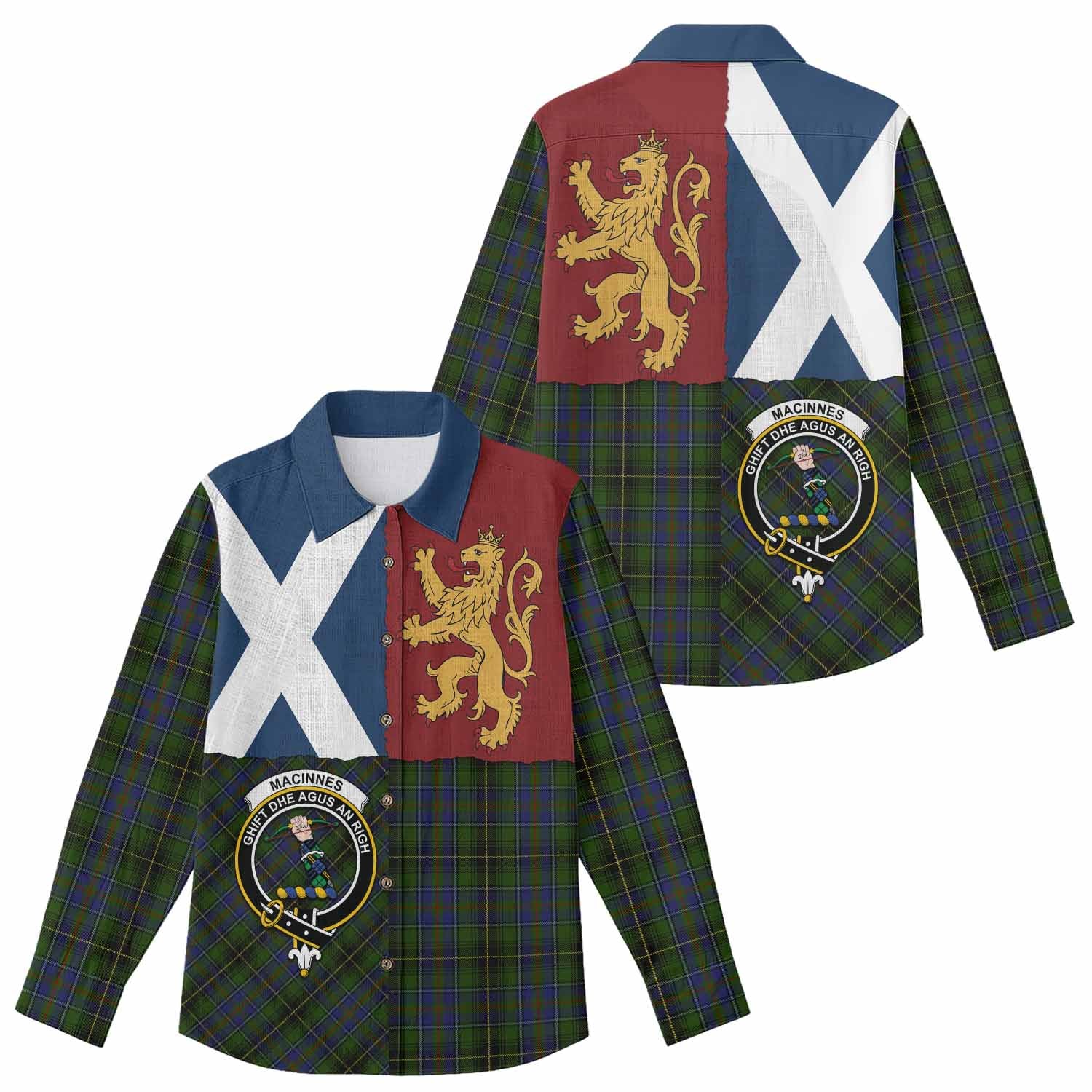 MacInnes (McInnes) Crest Tartan Women Casual Shirt with Lion Rampant Saltire Style
