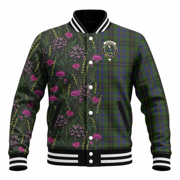 MacInnes (McInnes) Family Crest Tartan Baseball Jacket Scottish Thistle Flower Pattern Half Style