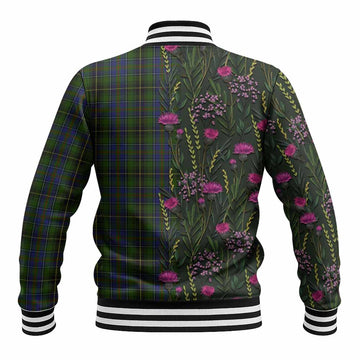 MacInnes (McInnes) Family Crest Tartan Baseball Jacket Scottish Thistle Flower Pattern Half Style